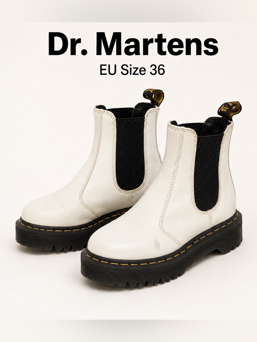 Dr. Martens 2976 Cream White Leather Chelsea Boots Women’s Size 36